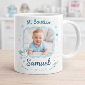 Taza personalizada bautizo niño