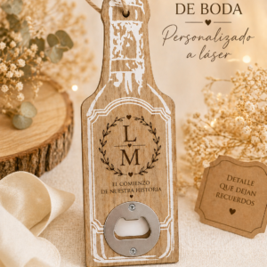 Pack 10 Abrebotellas de madera personalizado para boda