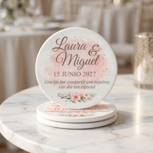 Pack 12 Posavasos personalizados para bodas | Detalles originales para invitados