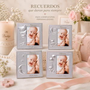 Portafotos bautizo personalizado. Pack de 4