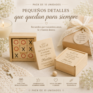 Pack de 10 - Tres en raya madera bautizo